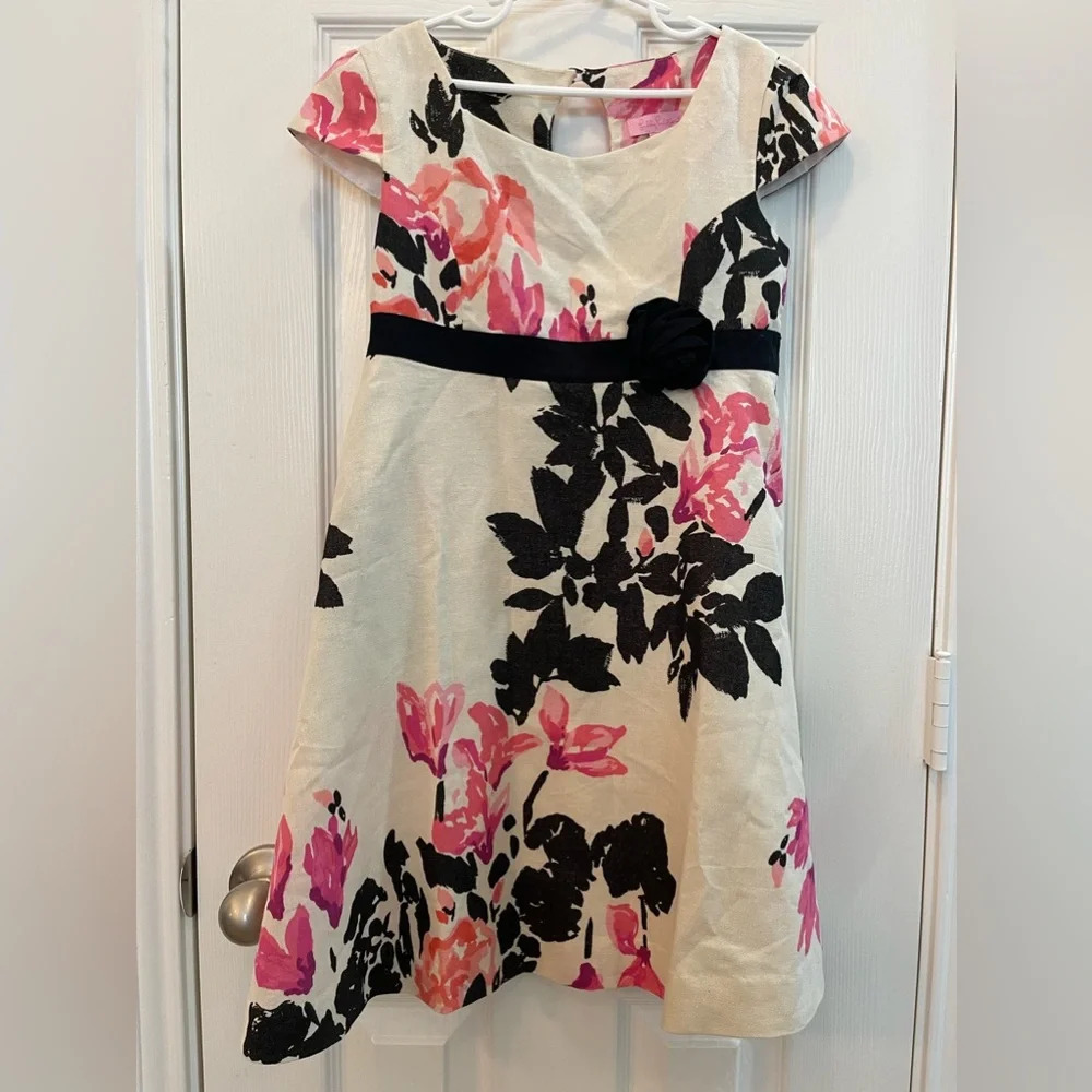 Lilly Pulitzer Little Cerise Stroke of Midnight Floral Dress‎ Lined Metallic